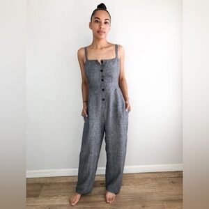 Gravel and Gold Twyla Jumpsuit gray 100% linen pockets tie size 4 or XL